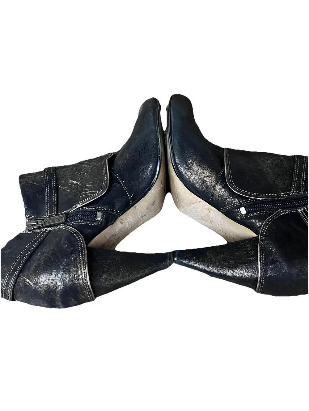 Seychelles Metallic Leather Ankle Booties Women’s 7 Black Distressed Heel Boot